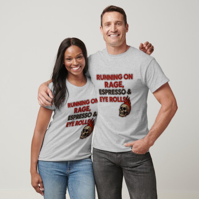 Camiseta Correndo com Raiva, Café Expresso e Olhares de Des (Unissex)