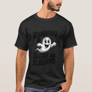 Camiseta Correndo em Açúcar e Gritos Fantasma Bonito Hallow