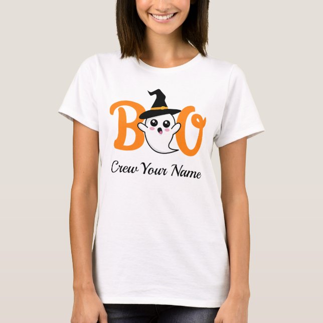 Camiseta Correspondência da Família Boo Crew Orange Hallowe (Frente)