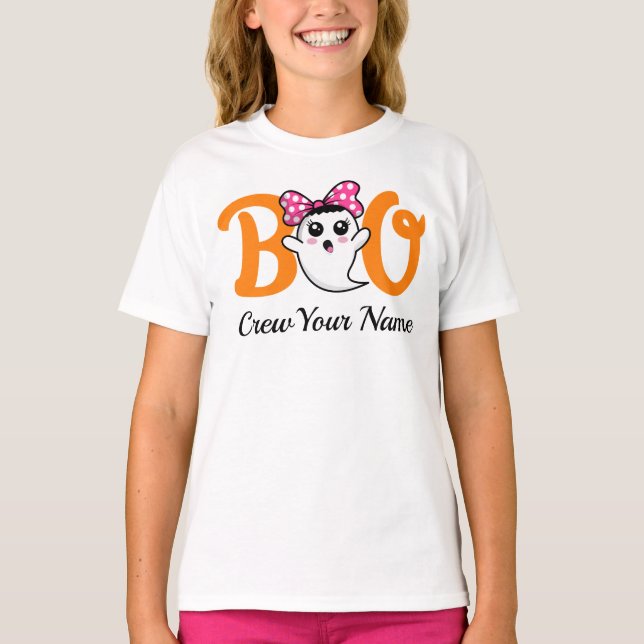 Camiseta Correspondência da Família Boo Crew Orange Hallowe (Frente)