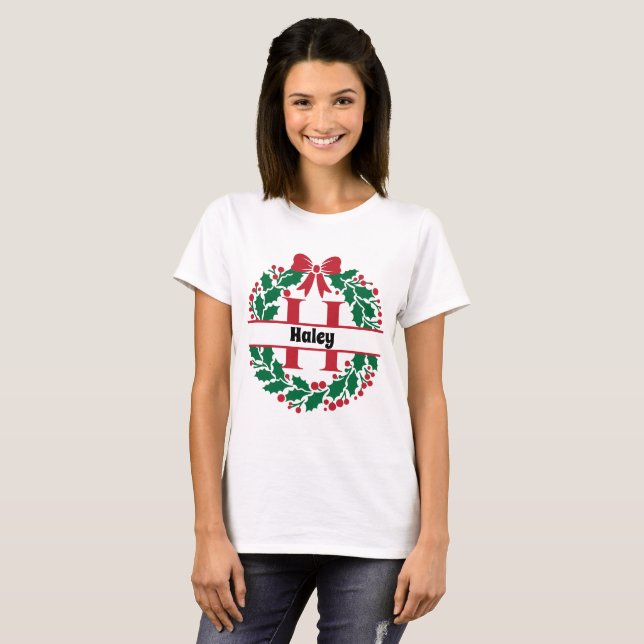 Camiseta Correspondência da família da coroa natalícia Letr (Frente Completa)