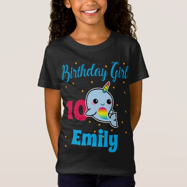 Camiseta Correspondência de Festa de aniversário de Narwhal (Frente)