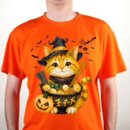 Camiseta Correspondência de Gatos com Ramen de Halloween Pe