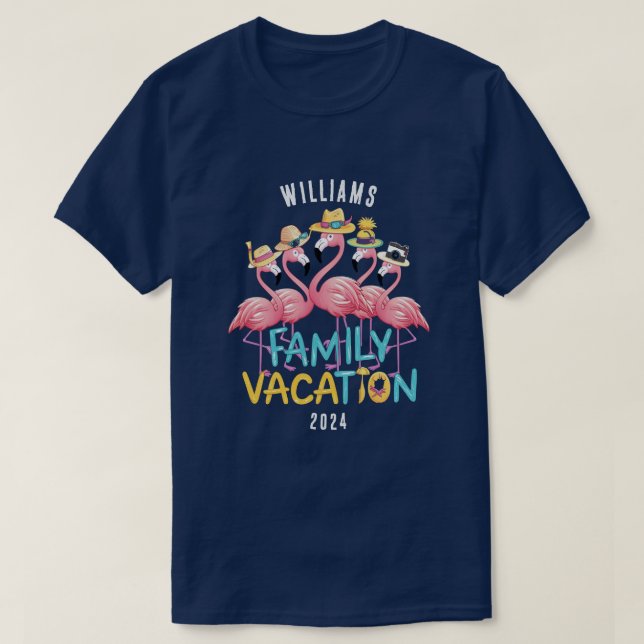 Camiseta Correspondência de Grupo Flamingo de Férias Famili (Frente do Design)
