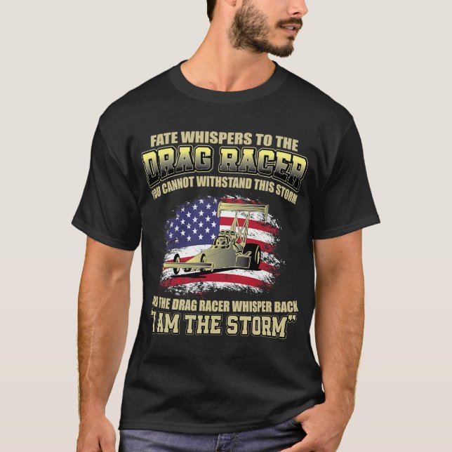 Camiseta Corrida de Arrasto Americana Flag Muscle Car Drags (Frente)