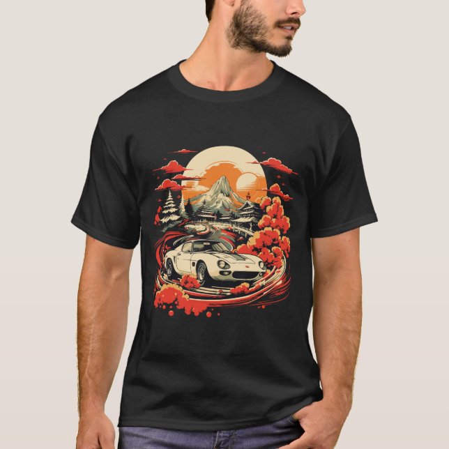 Camiseta Corrida de Automóveis Retro Japonês - Tema Retroat (Frente)