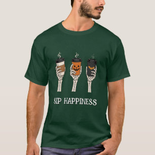 Camiseta Corrida de Café Esqueleto Temporada Assustadora