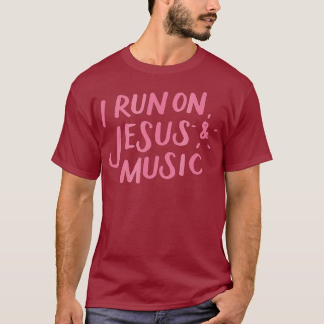 Camiseta Corro em Jesus e Música Tee Engraçado Cristão (Frente)