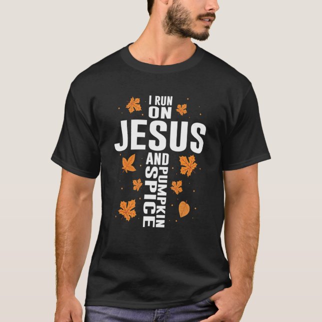 Camiseta Corro em Jesus e Pumpkin Spice Cross para a Religi (Frente)