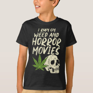 Camiseta Corro Filmes De Horror De Erva, Pedra De Halloween