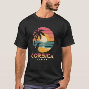 Camiseta Córsega Retro, Praia Tropical Verão Pôr do Sol Div