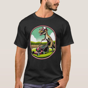 Camiseta Cortador de Grama Engraçado Velociraptor Dinossaur