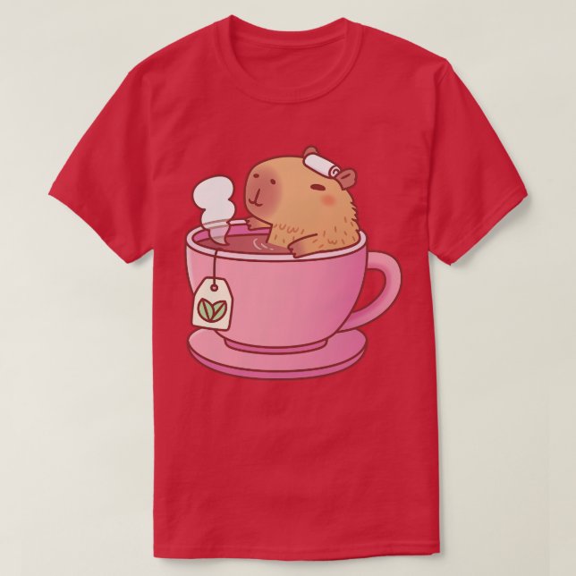 Camiseta Corte De Capybara Cuta Na Taça De Chá (Frente do Design)