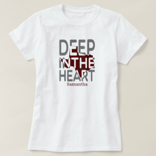 Camiseta Corte de Estado de TX de Maroon e Cinzas no Coraçã