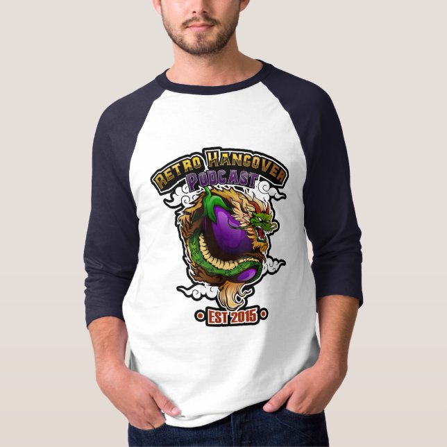 Camiseta Corte o dragão de beringelas 3/4 Capa Raglan Tee (Frente)