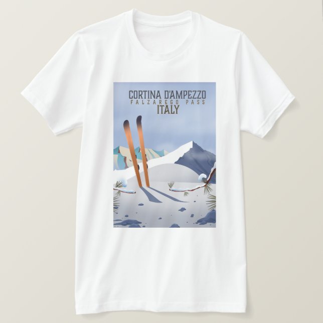 Camiseta Cortina d'Ampezzo Itália Esqui poster de Arte (Frente do Design)