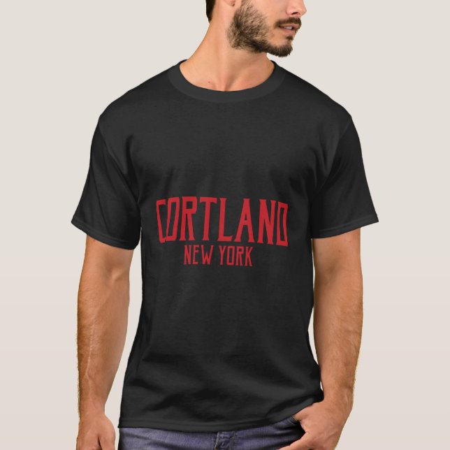 Camiseta Cortland New York Text Red Impressão (Frente)
