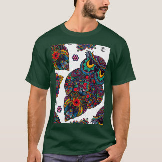 Camiseta Coruja aborígene, padrão de flores