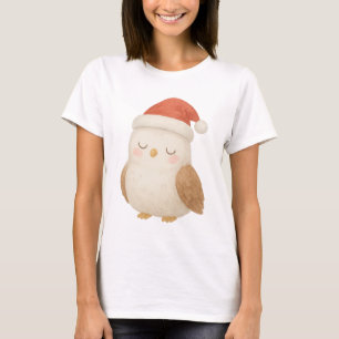Camiseta Coruja adormecida em Santa Hat Cozy Natal