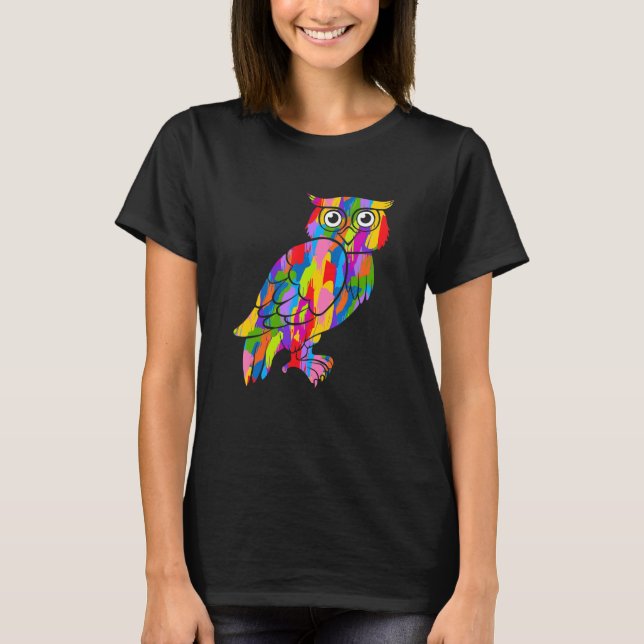Camiseta Coruja Arte Animal do Arco-Íris (Frente)