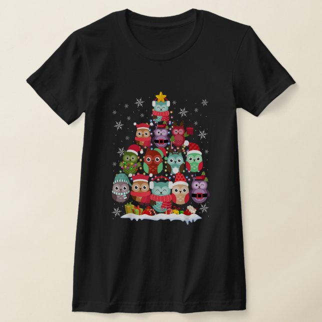 Camiseta Coruja Árvore de Natal Luzes Engraçadas Xmas Pajam (Postura )
