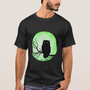 Camiseta Coruja Assustadora Vintage com Lua em Aquarela Ver
