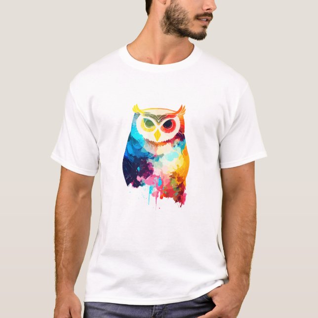 Camiseta Coruja Aves Natureza Selvagem Tinta Animal (Frente)