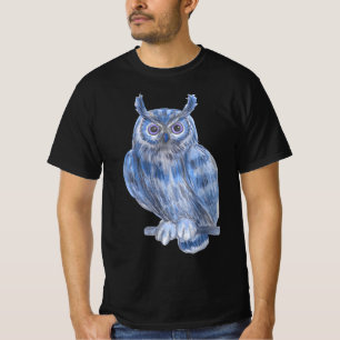 Camiseta Coruja Azul Negrito de Pintura de Cor da Varra