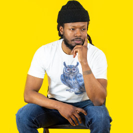 Camiseta Coruja Azul Negrito de Pintura de Cor da Varra