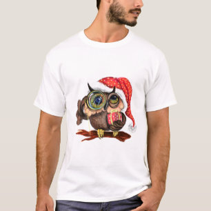 Camiseta Coruja-Bebê Bonita Com Chapéu e Presente de Nata