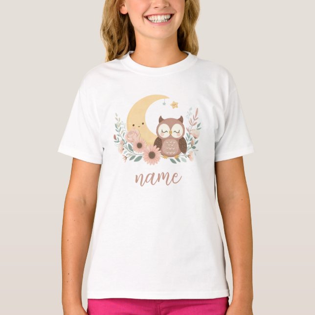 Camiseta Coruja-bebê bonita com lua (Frente)