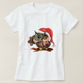 Camiseta Coruja-Bebê-Camisa de Natal com Presente