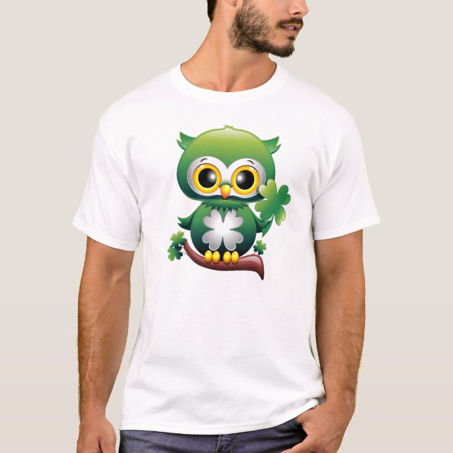 Camiseta Coruja Bebê Fofo St Patrick Cartoon (Frente)