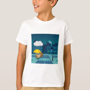 Camiseta Coruja Bonita com Guarda-chuvas no dia chuvoso