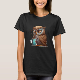 Camiseta Coruja Bonita Pássaro Café Casca Dormência Coroa C