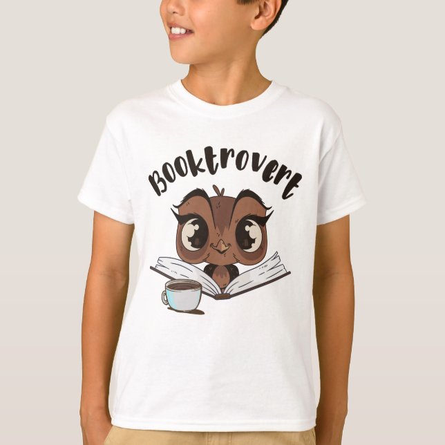 Camiseta Coruja-boquiaberta com livro e café (Frente)