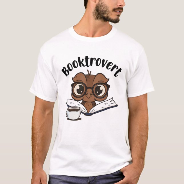 Camiseta Coruja-boquiaberta com livro e café (Frente)