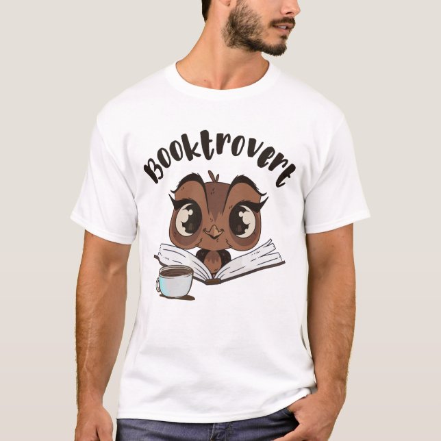 Camiseta Coruja-boquiaberta com livro e café (Frente)