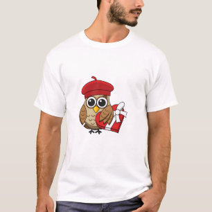 Camiseta Coruja-branca com berço vermelho e caixa cardíaca