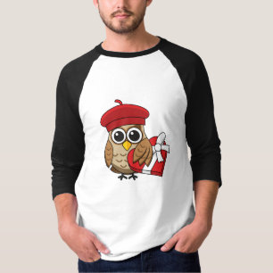 Camiseta Coruja-branca com berço vermelho e caixa cardíaca