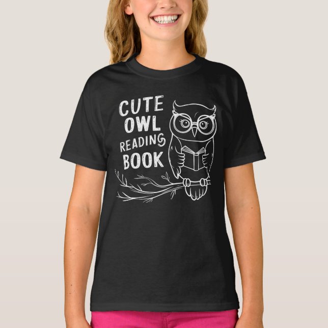 Camiseta Coruja-branca lendo livro (Frente)