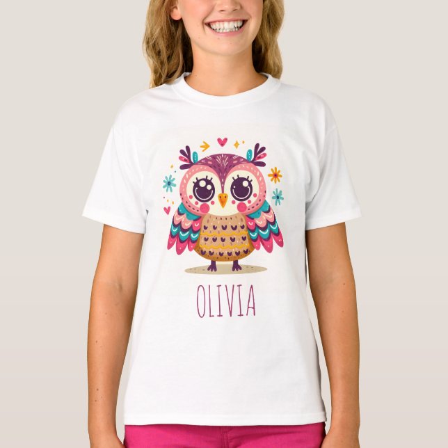 Camiseta Coruja Caprichosa Colorida Fofa (Frente)