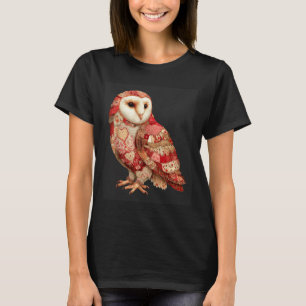 Camiseta Coruja Caprichosa de Remendo Com Padrão de Coraçõe