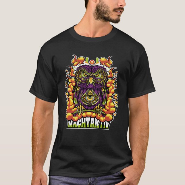 Camiseta Coruja, com coloração psicodélica (Frente)