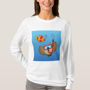 Camiseta Coruja com Máscara Snorkel e Peixes Tropicais