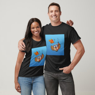 Camiseta Coruja com Máscara Snorkel e Peixes Tropicais