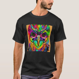 Camiseta Coruja com Penas Coloridas Arte Quirky AI