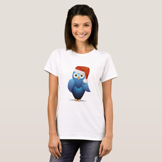 Camiseta Coruja coruja com chapéu Papai noel (Frente Completa)