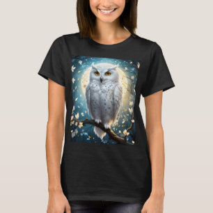 Camiseta Coruja da Neve E Lua Com Brilho,