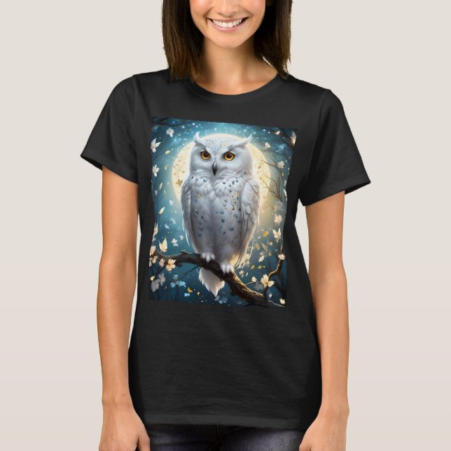 Camiseta Coruja da Neve E Lua Com Brilho, (Frente)